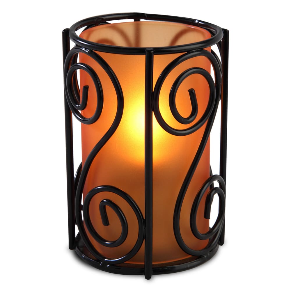 Sterno 80496 Swirl Candle Lamp - 2 7/8"D x 4"H, Orange Frost Glass/Black Wire Base