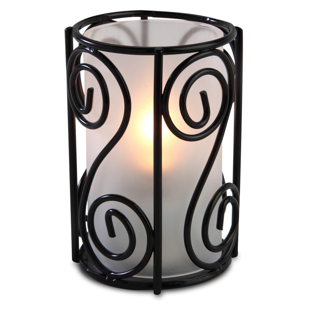 Sterno 80492 Swirl Candle Lamp - 2 7/8"D x 4"H, Frost Glass/Black Wire Base