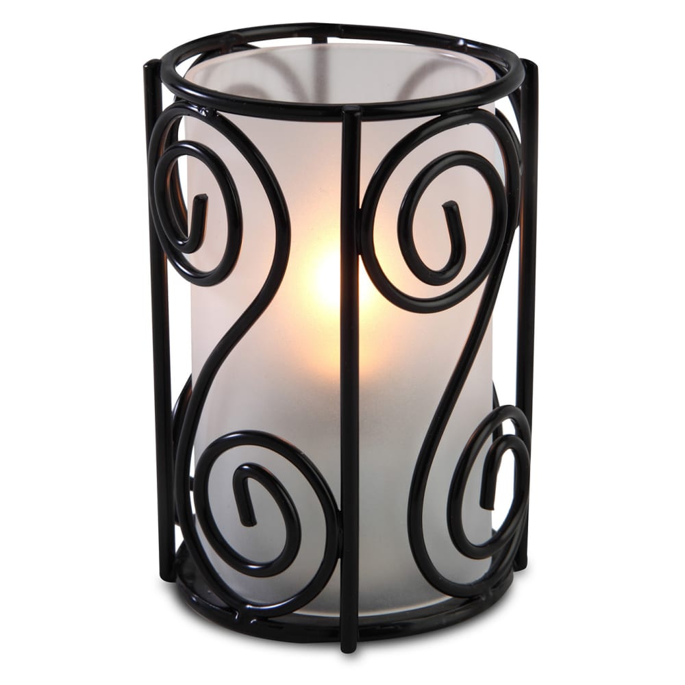 637-80492 Swirl Candle Lamp - 2 7/8"D x 4"H, Frost Glass/Black Wire Base