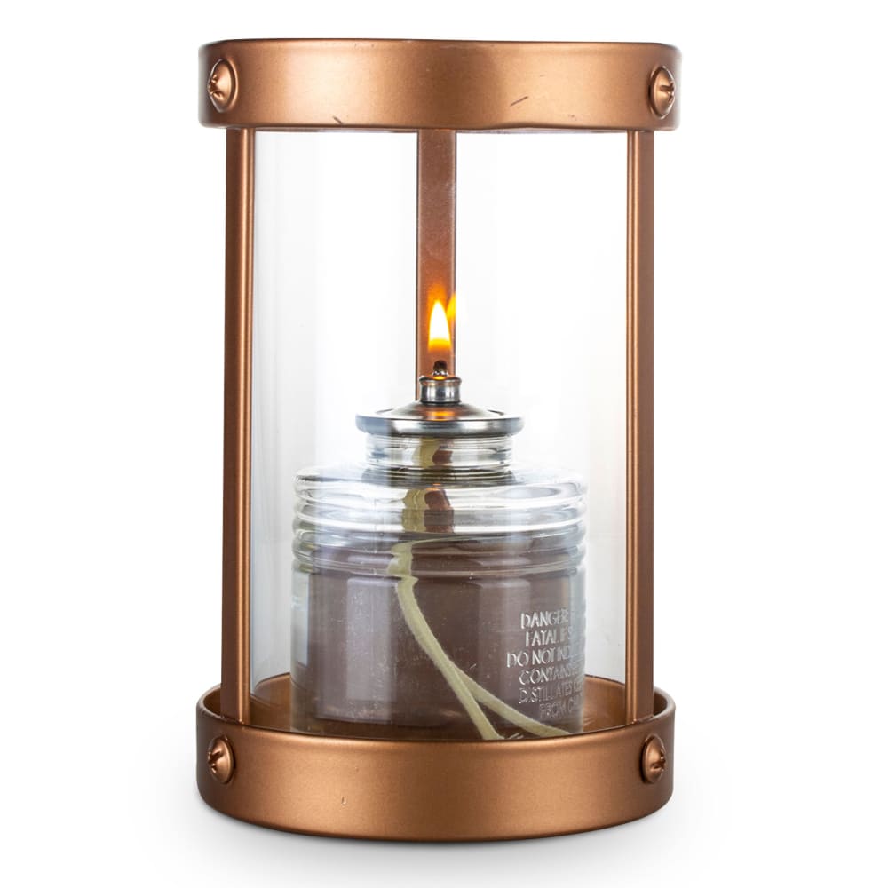 Sterno 80566 Penny Candle Lamp - 3 3/8"D x 5 1/2"H, Clear Glass/Copper Metal Frame