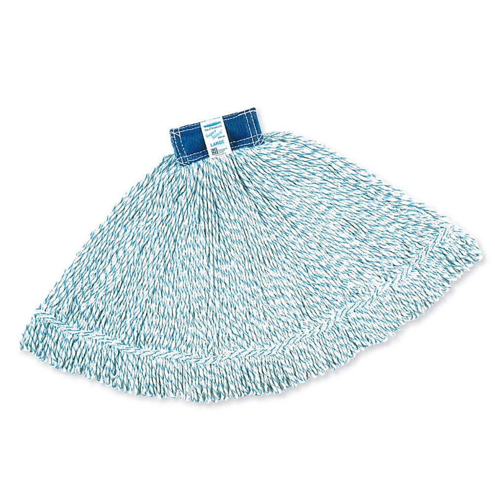 007-FGD51206WH00 Medium Finish Mop Head - 1" Headband, 4 Ply Yarn, White/Blue Stripe