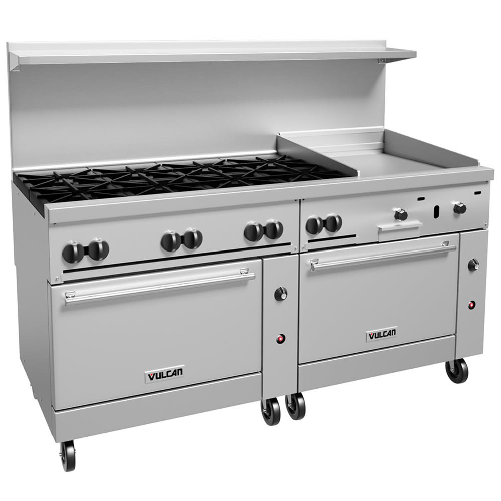 207-72SS8B24GTLP 72" 8 Burner Gas Range w/ Griddle & (2) Standard Ovens, Liquid Propane