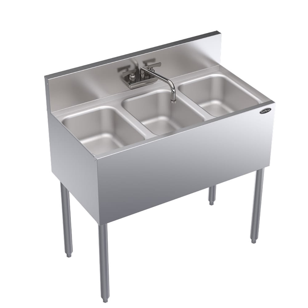 381-KR1833C 36" 3 Compartment Sink w/ 10"W x 14"L Bowl, 10" Deep