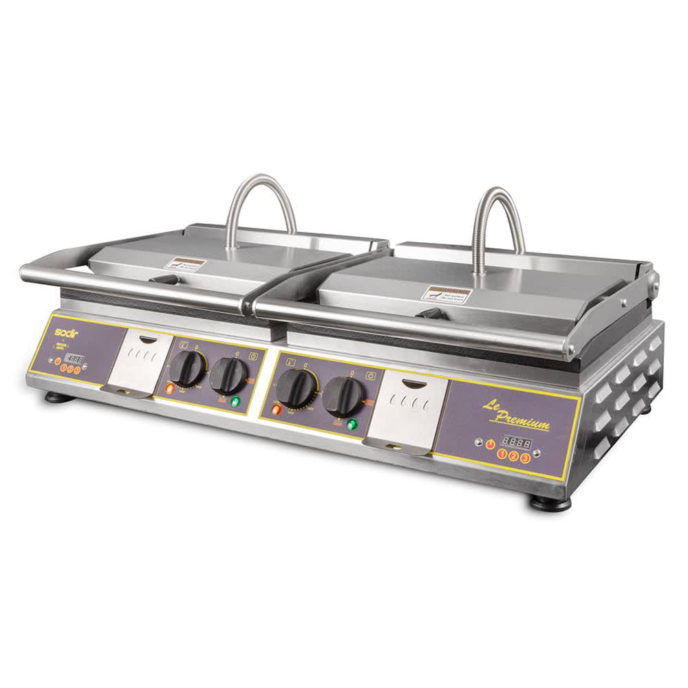 Equipex DIABLO PREMIUM Double Commercial Panini Press w/ Cast Iron Grooved Plates, 208-240v/1ph