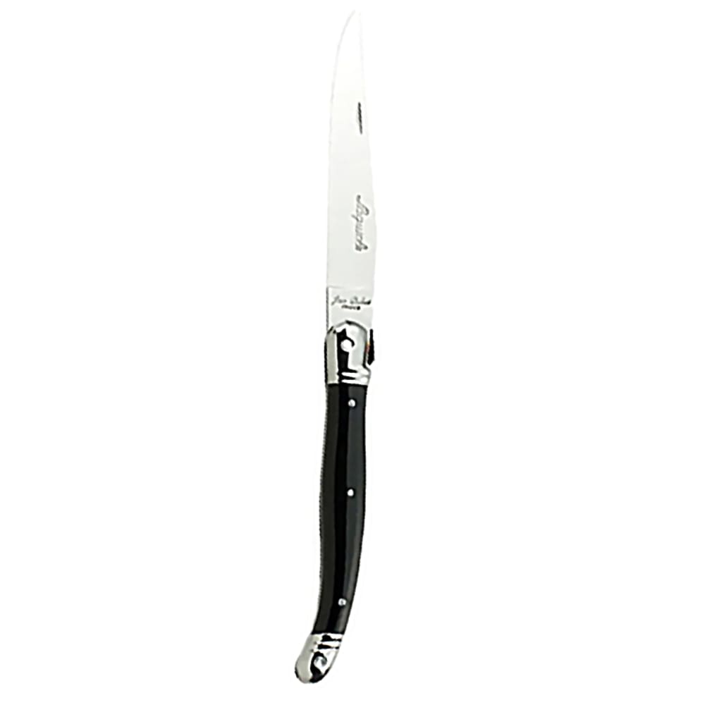 706-5392S079 9" Laguiole Black Sharpened Steak Knife w/ Curved Plastic Handle, Stainless