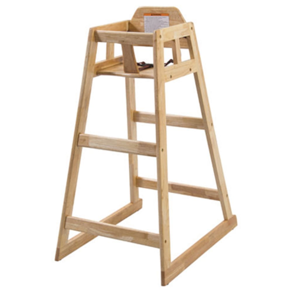 Winco CHH-601 32" Stackable Wood High Chair w/ Waist Strap - Rubberwood, Natural