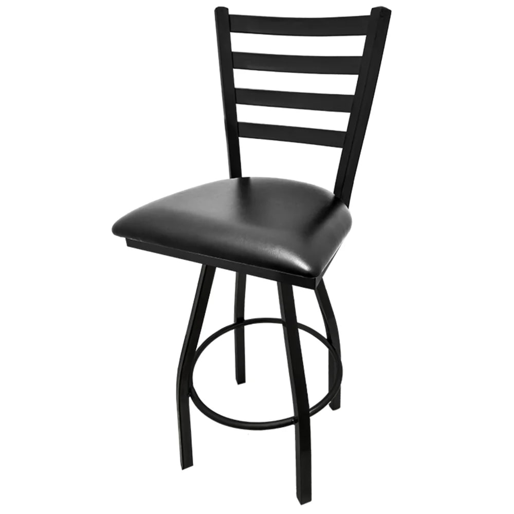 256-SL2301S Swivel Bar Stool w/ Metal Ladder Back & Black Vinyl Seat, Black