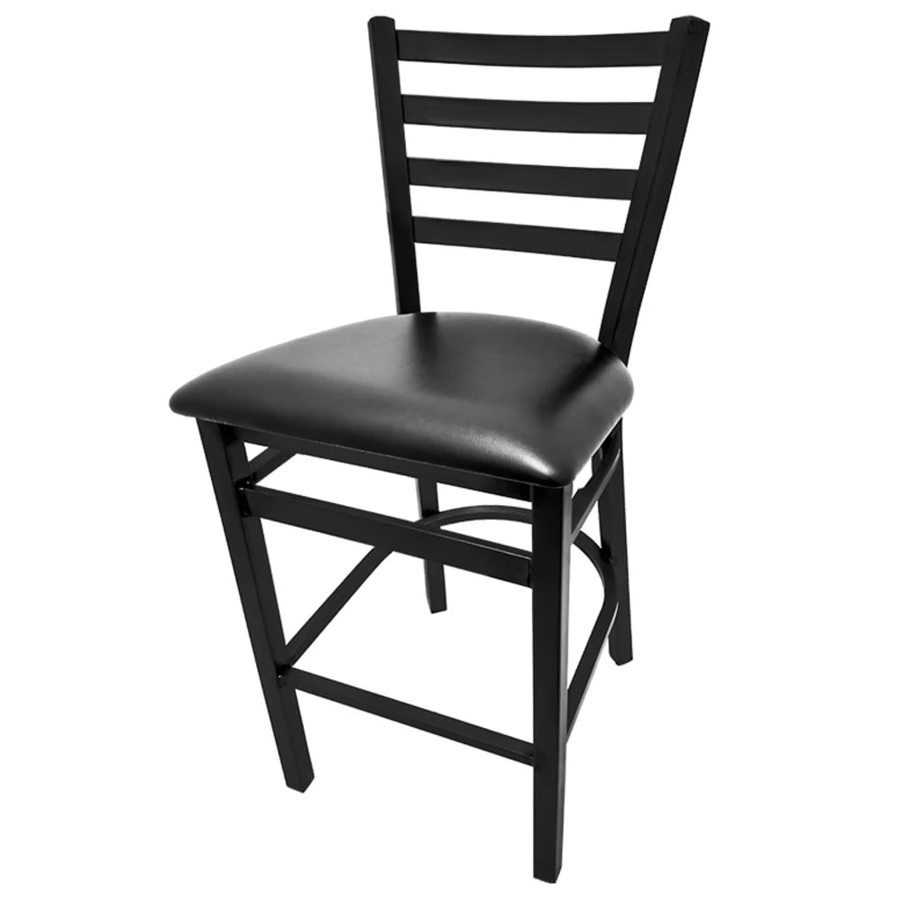 256-SL3301 Extra Large Bar Stool w/ Metal Ladder Back & Black Vinyl Seat, Black
