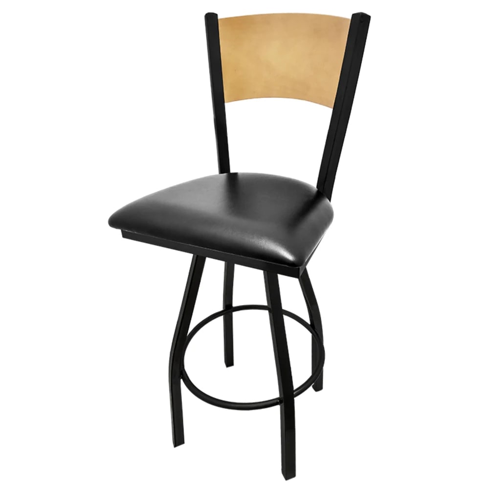 256-SL21501SP Swivel Bar Stool w/ Solid Wood Back & Wood Seat, Black Metal