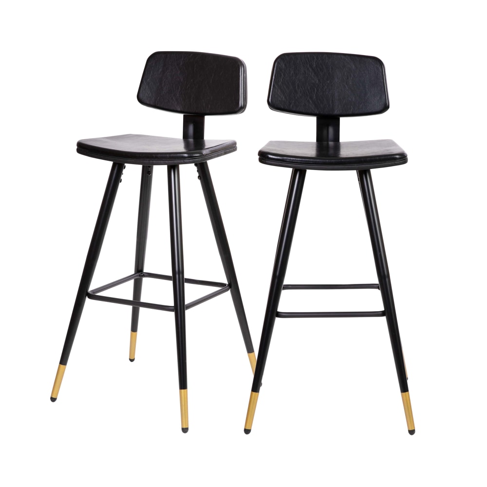 916-AYS02BKGG Bar Stool w/ Black LeatherSoft Upholstered Back & Seat, Black