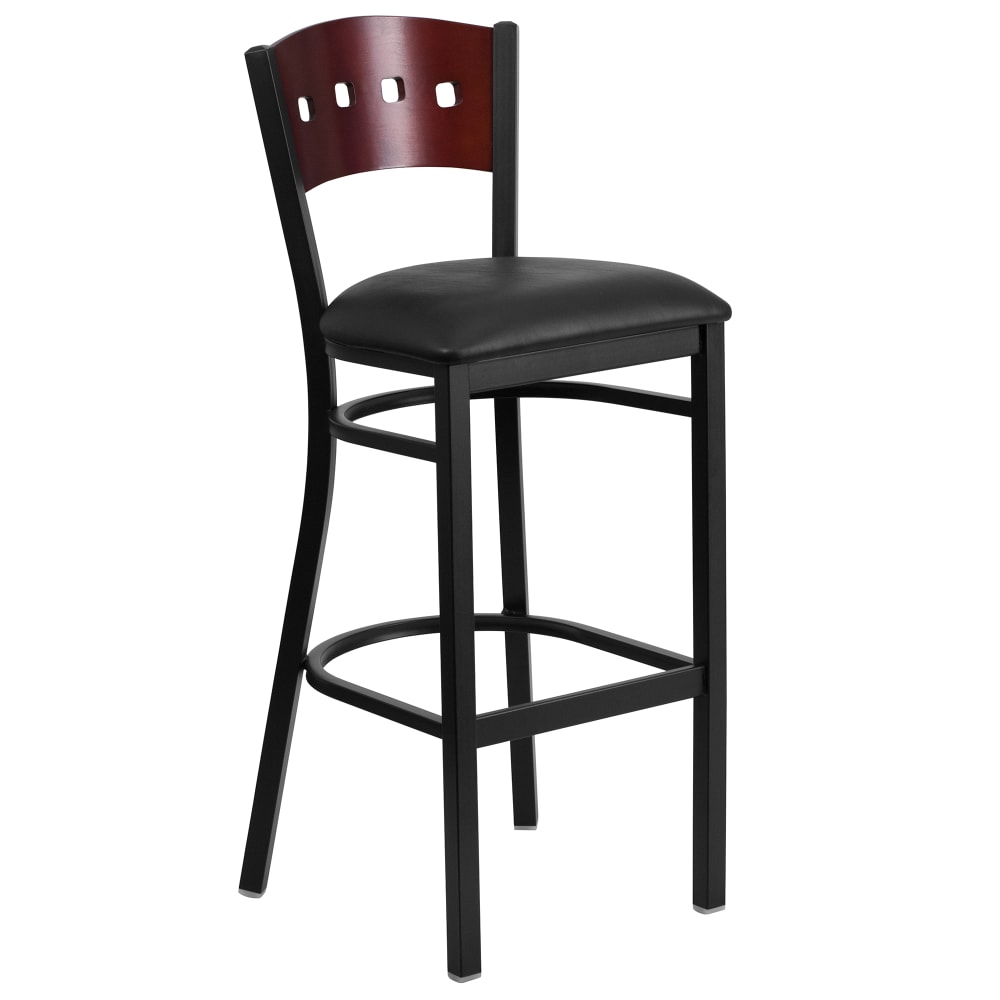 916-XDG60515MAHBBLKV Bar Stool w/ Mahogany Wood Back & Black Vinyl Seat, Black