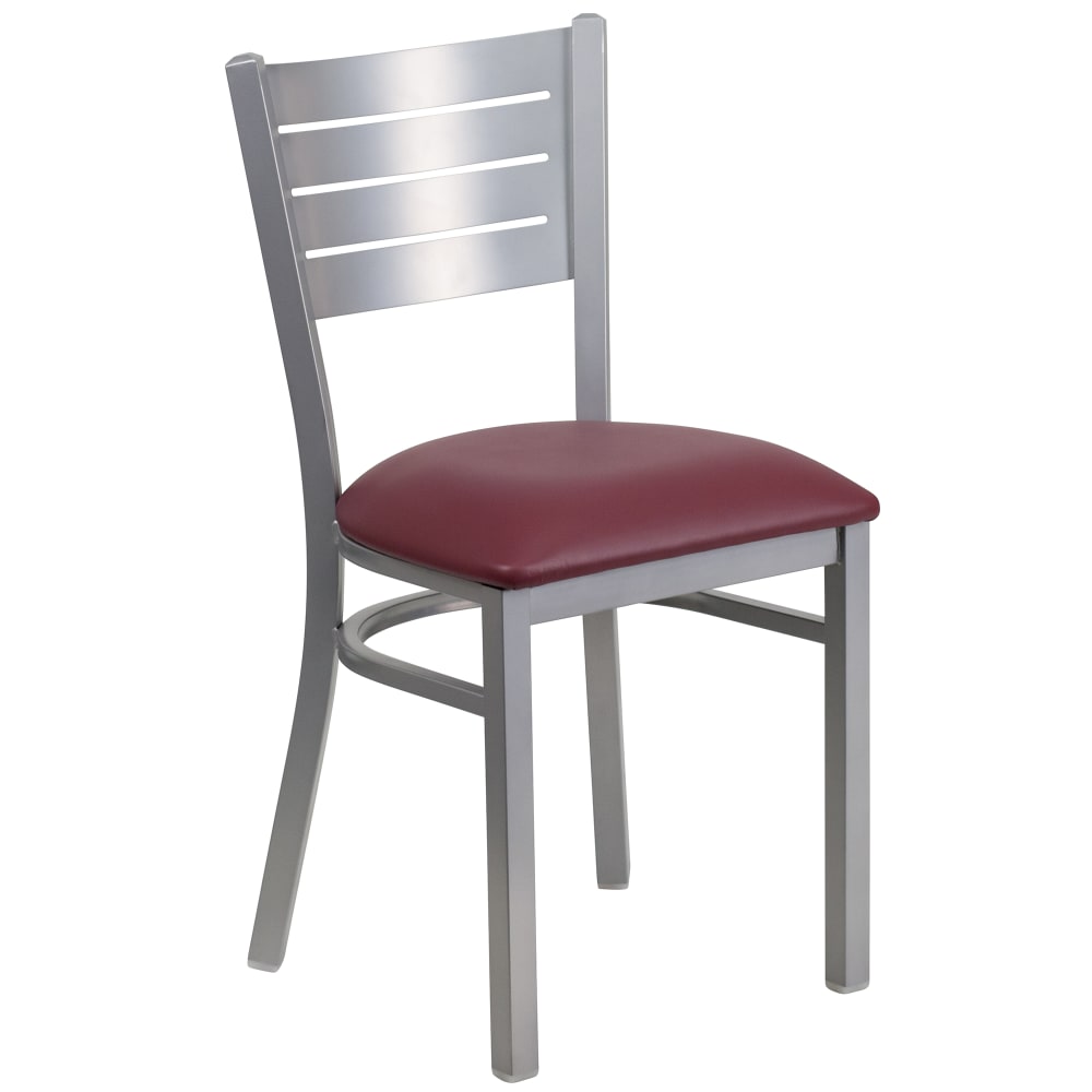 916-XDG60401BURV Restaurant Chair w/ Slat Back & Burgundy Vinyl Seat - Steel Frame, Silver