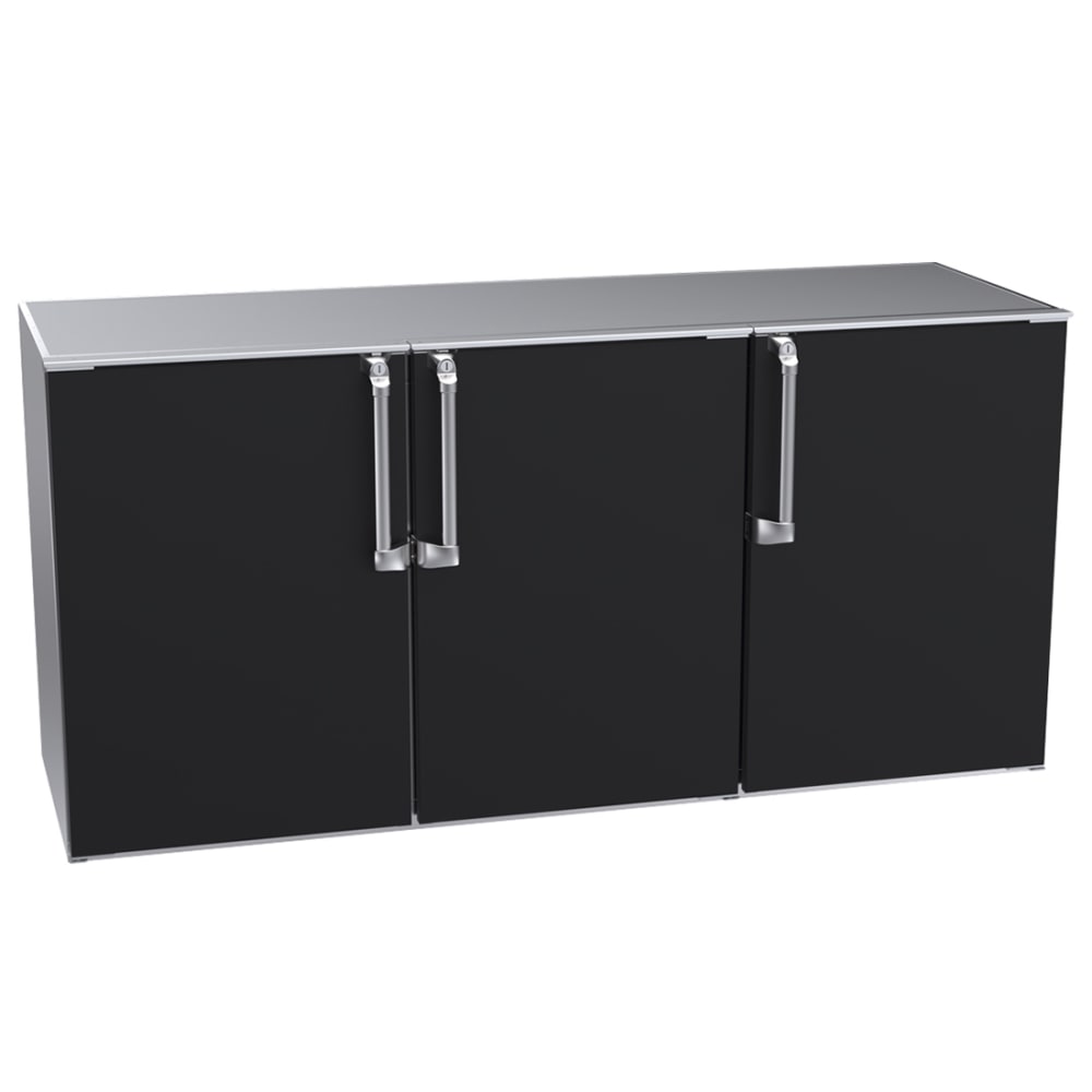 381-BR72RBNS 72" Bar Refrigerator - 3 Swinging Solid Doors, Black, 115v 