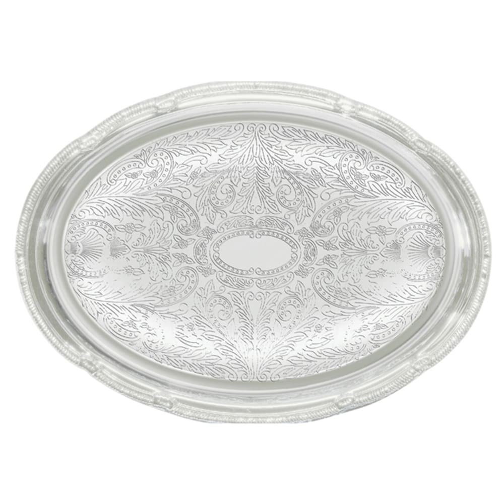 Winco CMT-1318 Oval Serving Tray - 18 3/4" x 13", Gadroon Edge w/ Engraving, Chrome Plated