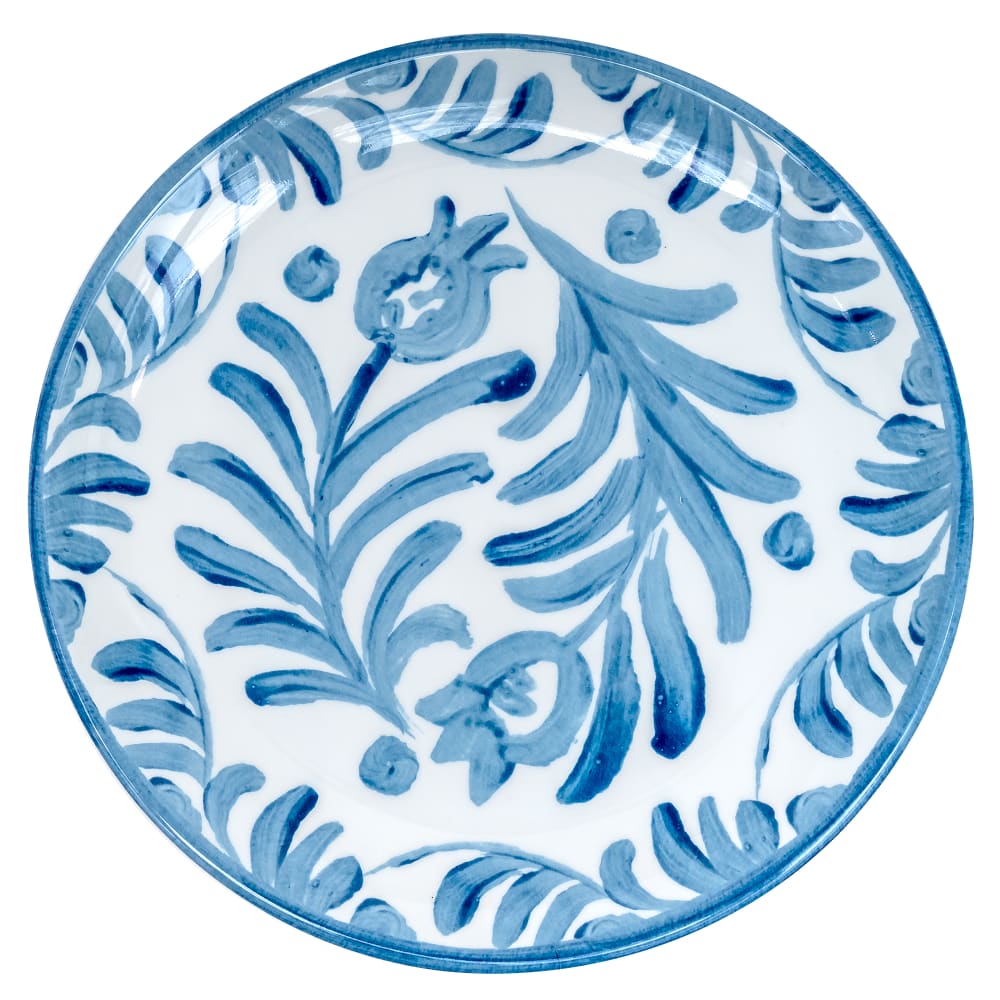 151-223517104 7" Round Melamine Dinner Plate, White/Blue