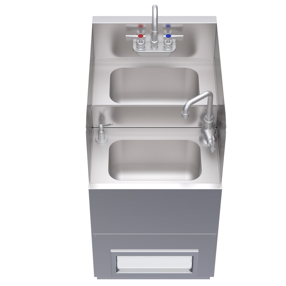 381-KR24HX18 Underbar Hand/Dump Sink w/ (2) 8"L x 13"W Bowls, Gooseneck Faucet