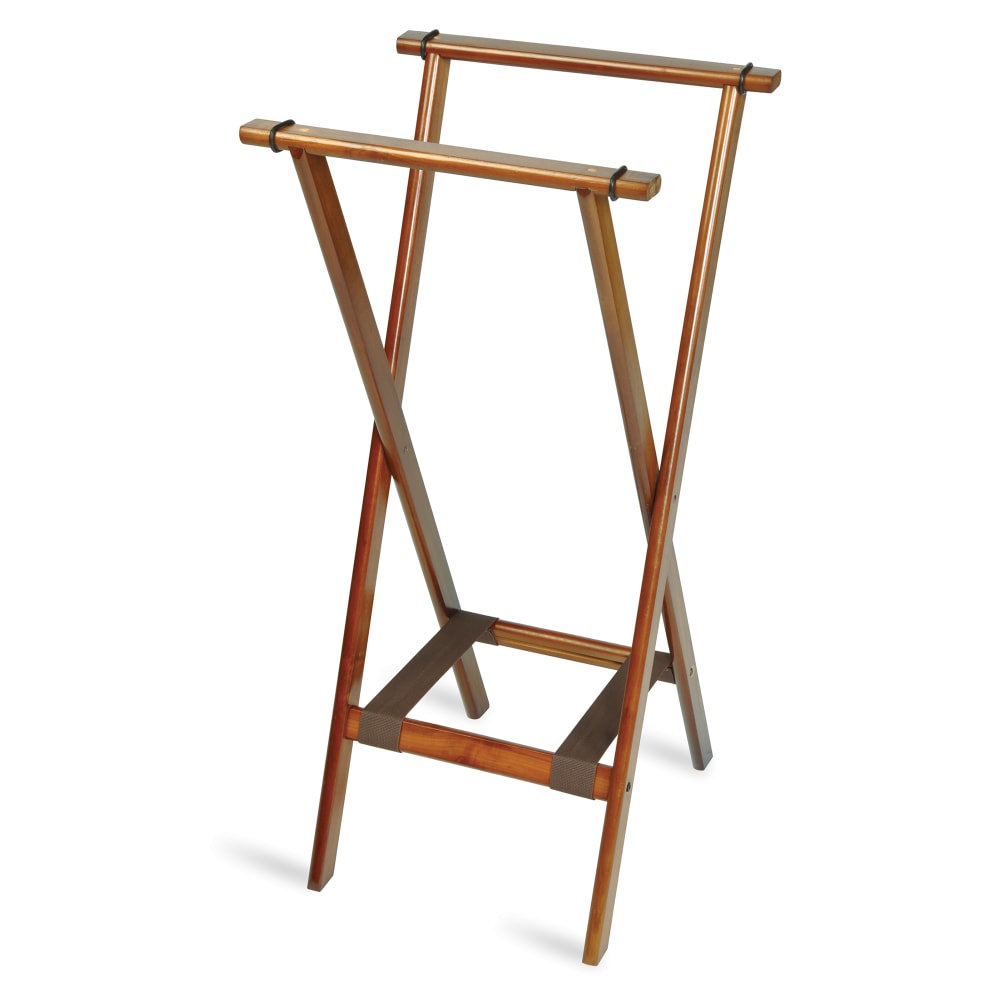 202-1178BSO 38"H Folding Tray Stand w/ Brown Straps - 18 1/2" x 17" Top, Wood Fram...