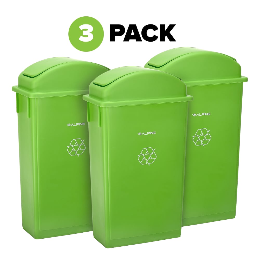 874-ALP47781LGRN3PK 23 gal Slim Recycle Trash Can w/ Dome Lid, Green
