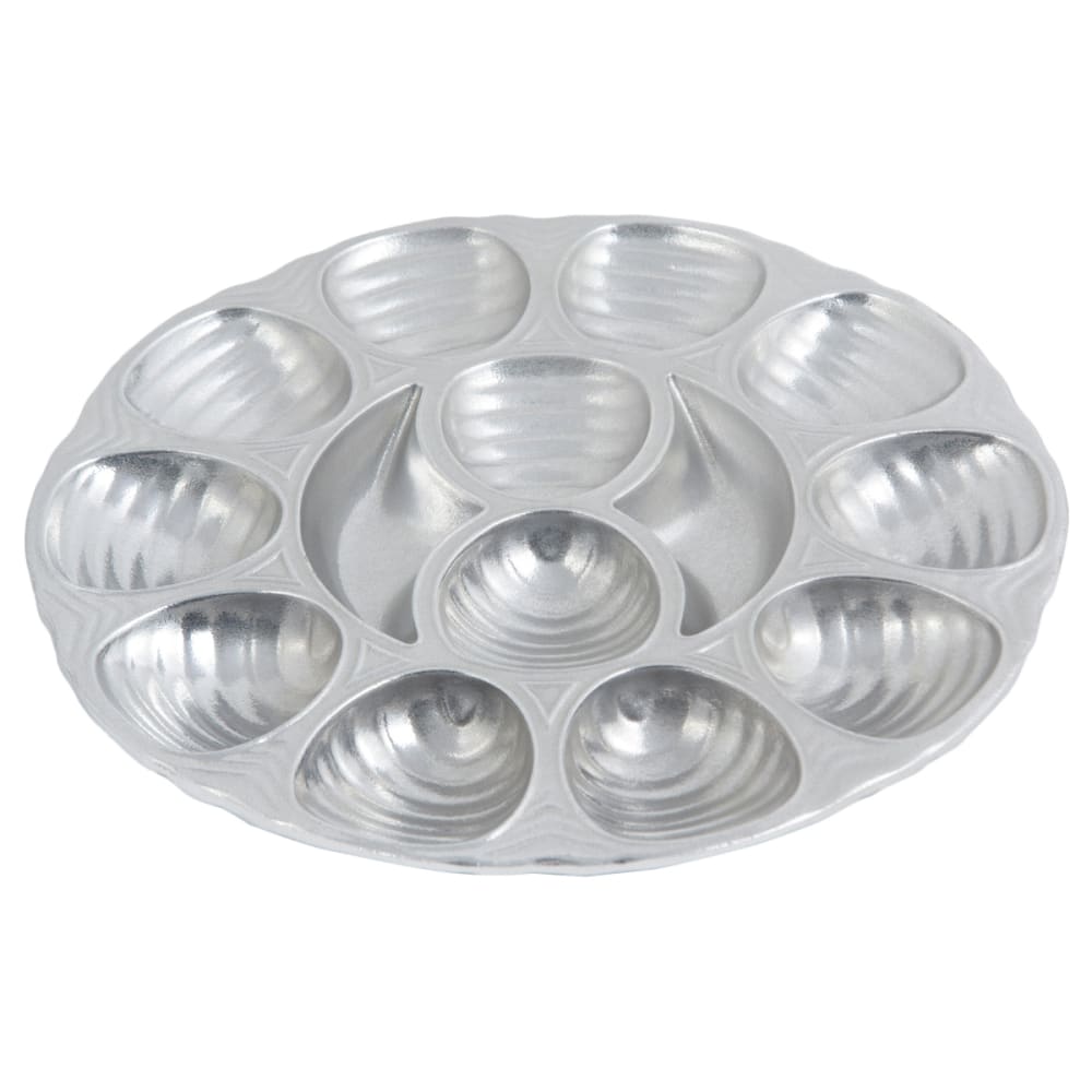 017-5022P 11 1/4" Round Oyster Dish, 12 Hole, Aluminum/Pewter Glo