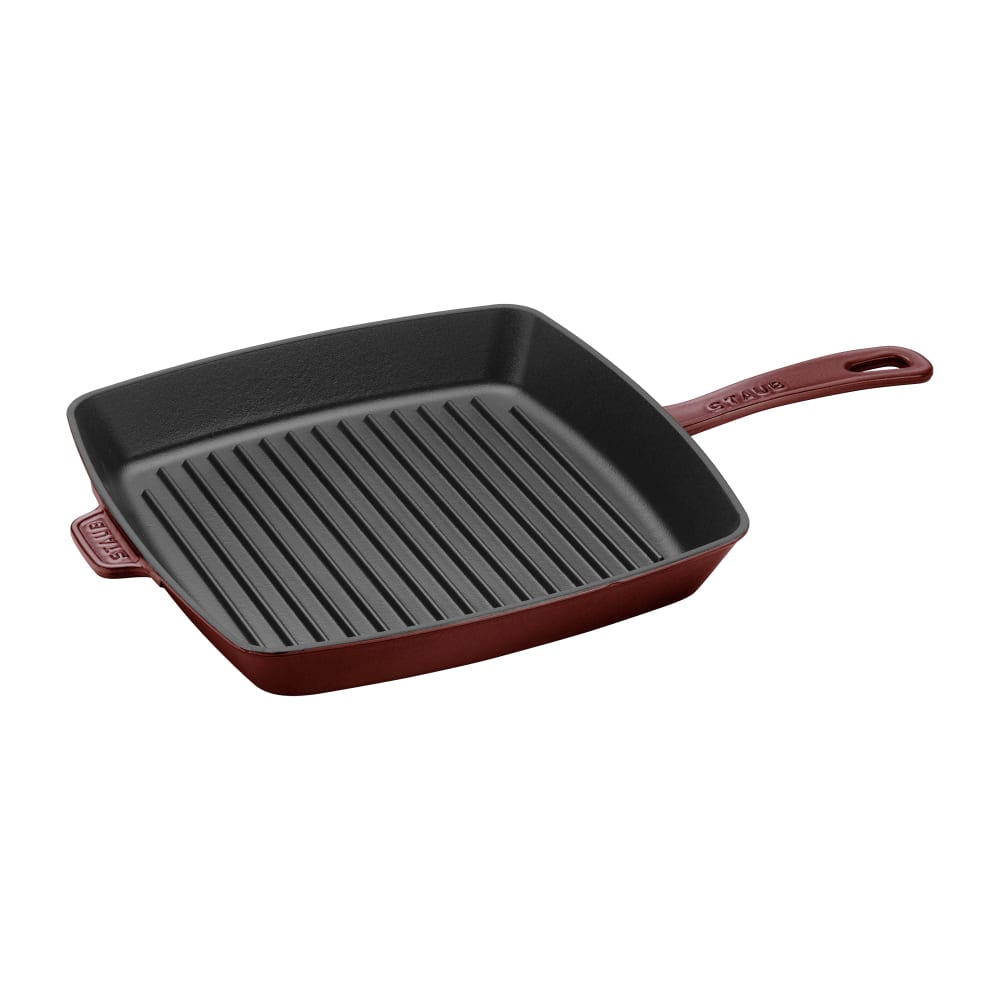 103-12123087 12" Square Grill Pan w/ Handles - Enameled Cast Iron, Grenadine
