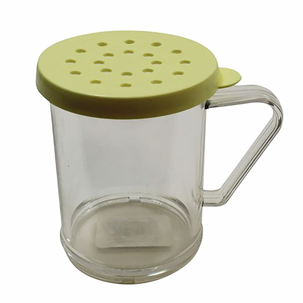 229-166D 10 oz Shaker/Dredge w/ Handle & Yellow Lid For Cheese, Polycarbonate