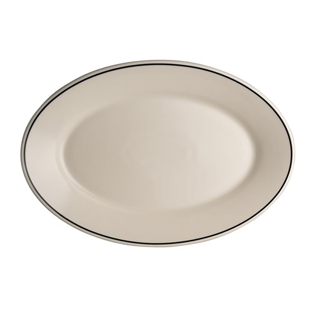 706-HL1551743 11 3/4" x 8" Oval Black Line Platter - China, Ivory