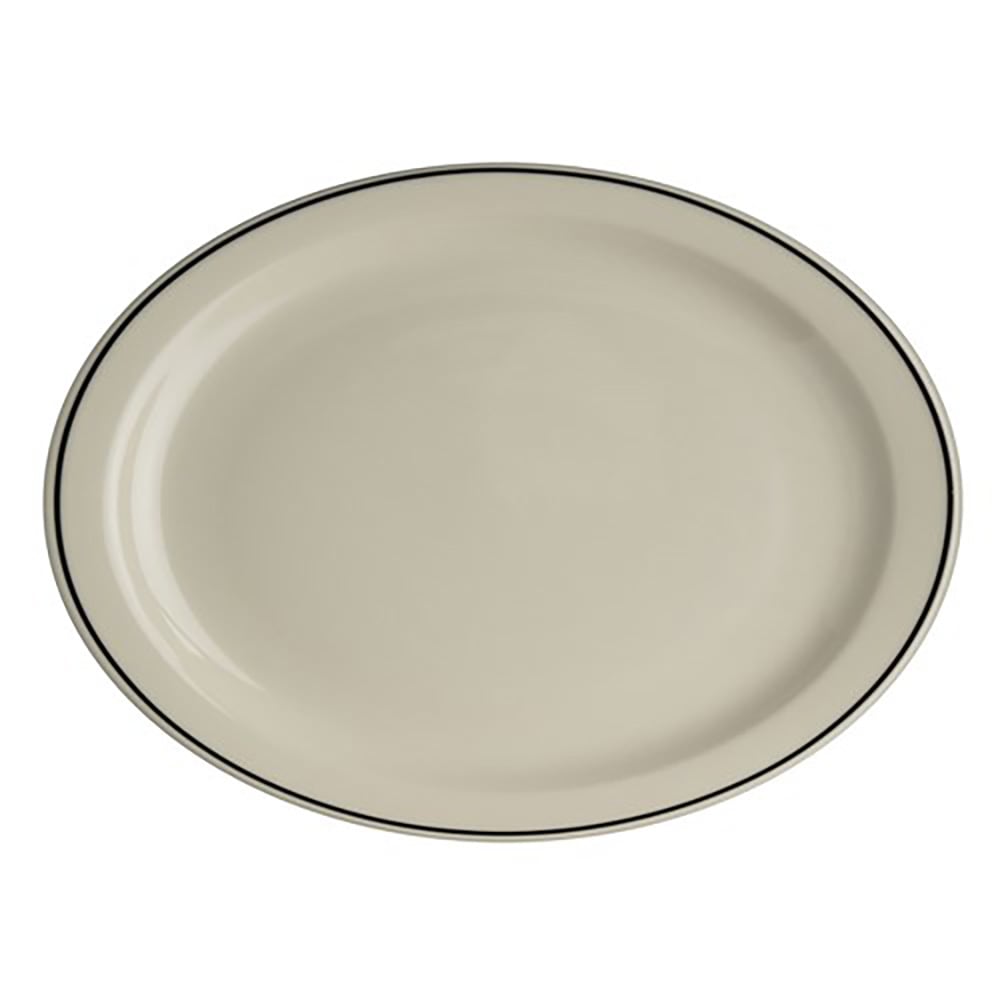 706-HL2601743 11 3/8" x 9" Oval Black Line Platter - China, Ivory