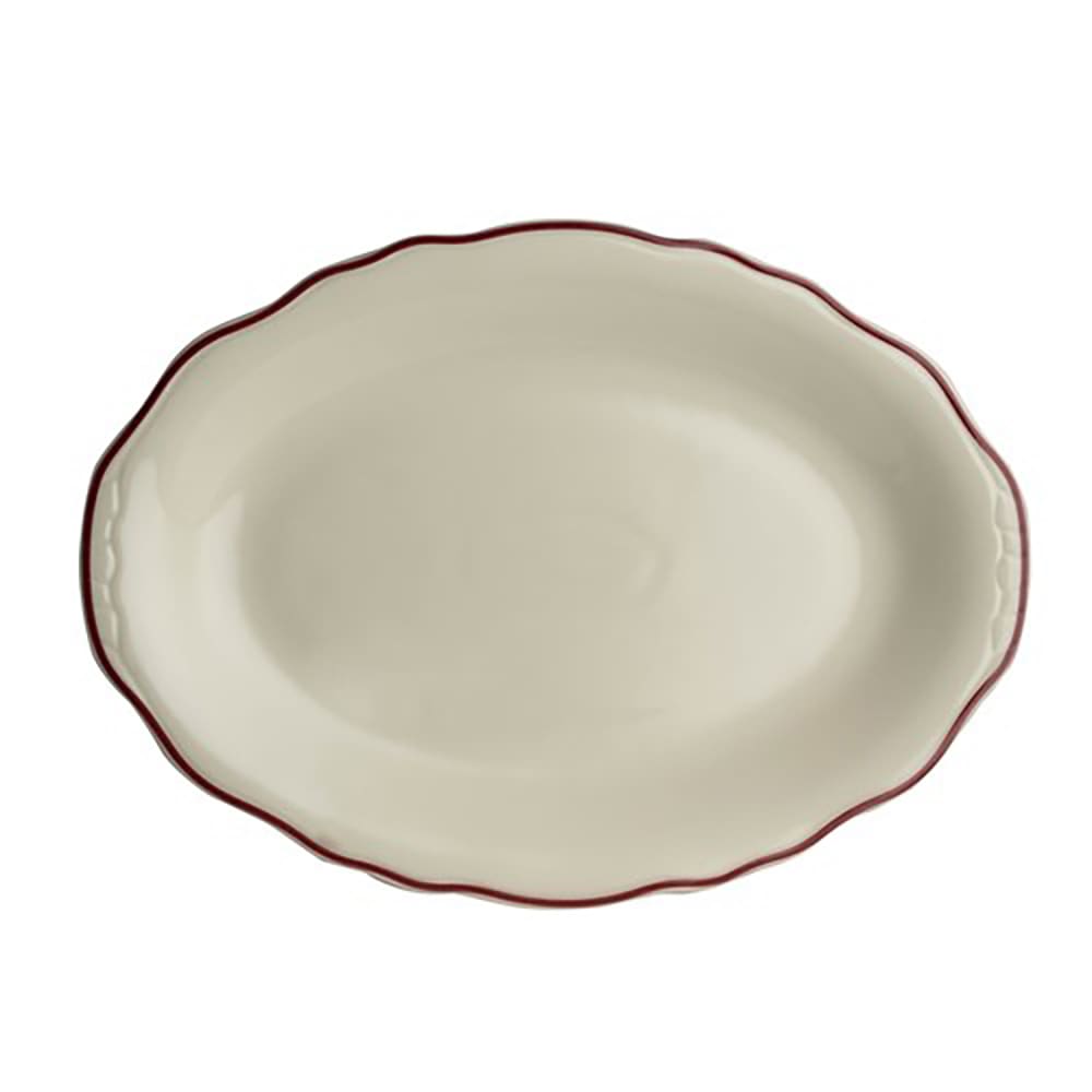 706-HL5270866 12 5/8" x 9 3/4" Oval Styleline Platter - China, Maroon