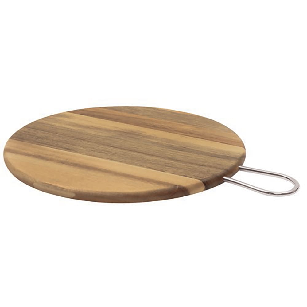 Tablecraft ACAMR14 14" Round Serving Board w/ Handle, Acacia Wood/Metal