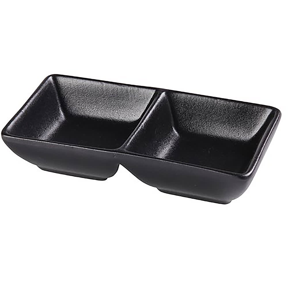 614-NB4032 Rectangular Sauce Dish w/ (2) 1 1/2 oz Compartments - Ceramic, Noble Black