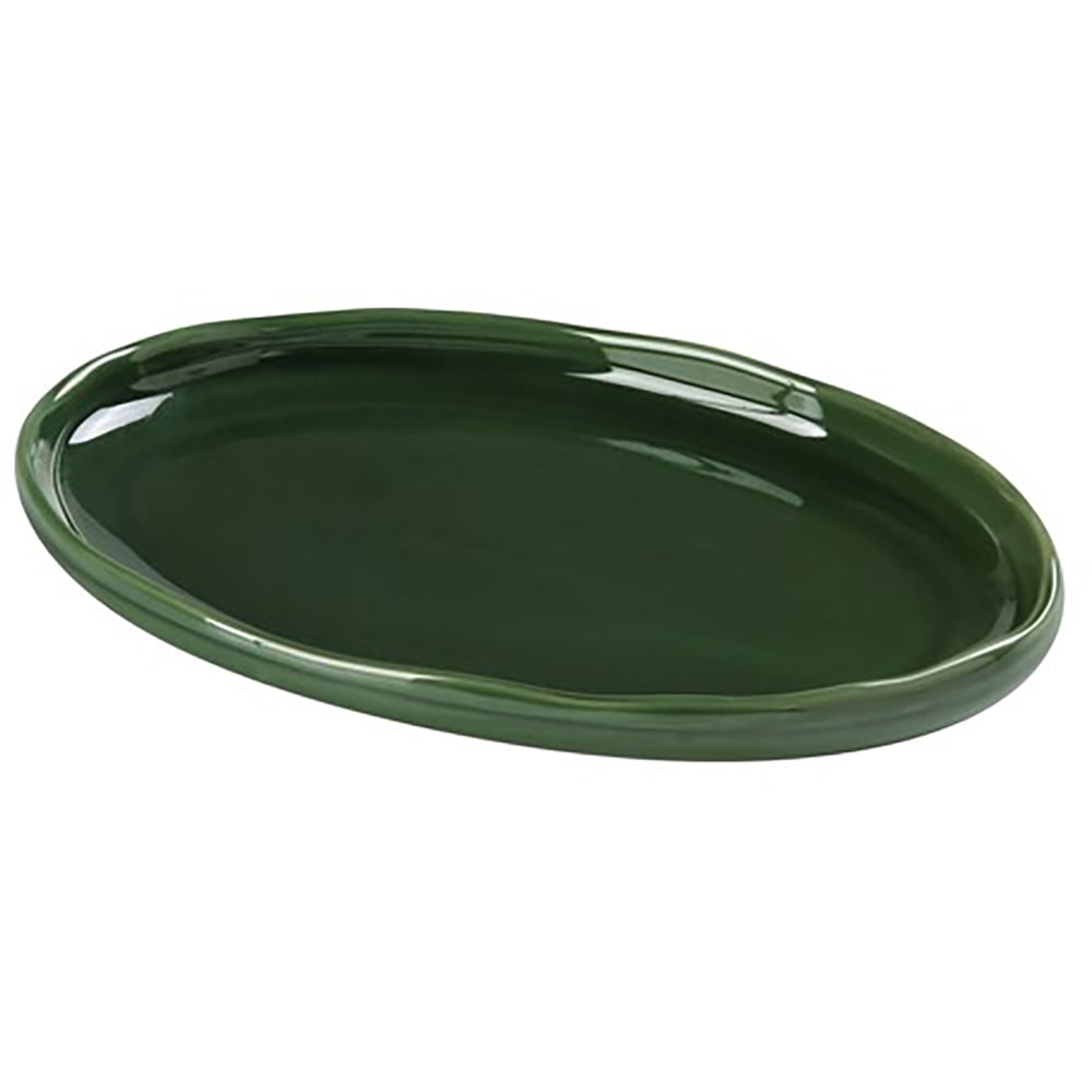 614-GG214 Oval Dinner Plate - 14 1/2" x 9 1/2" Ceramic, Green Gem