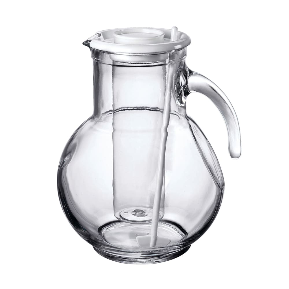 706-4923Q140 72 oz Glass Pitcher w/ Ice Chamber & Stirrer, White