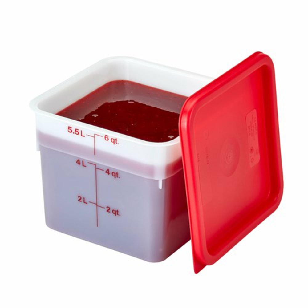 Carlisle 6 Qt. White Square Polyethylene Food Storage Container and Red Lid  - 2/Pack