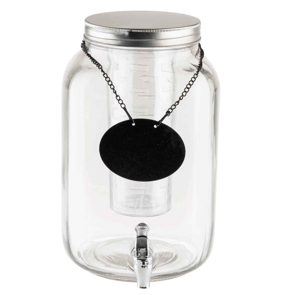 2 Gallon Glass Beverage Dispenser with Infuser, Metal Base