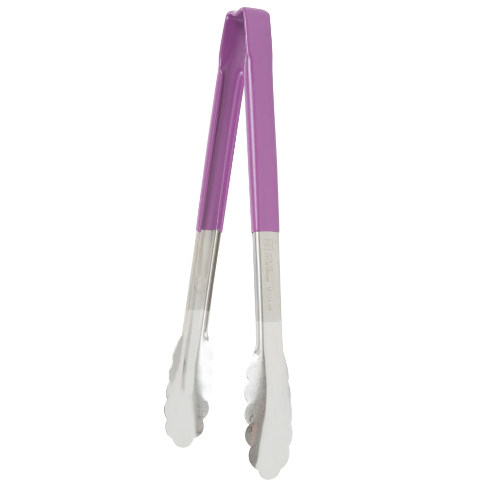 175-4781280 12"L Stainless Steel Utility Tongs - Purple
