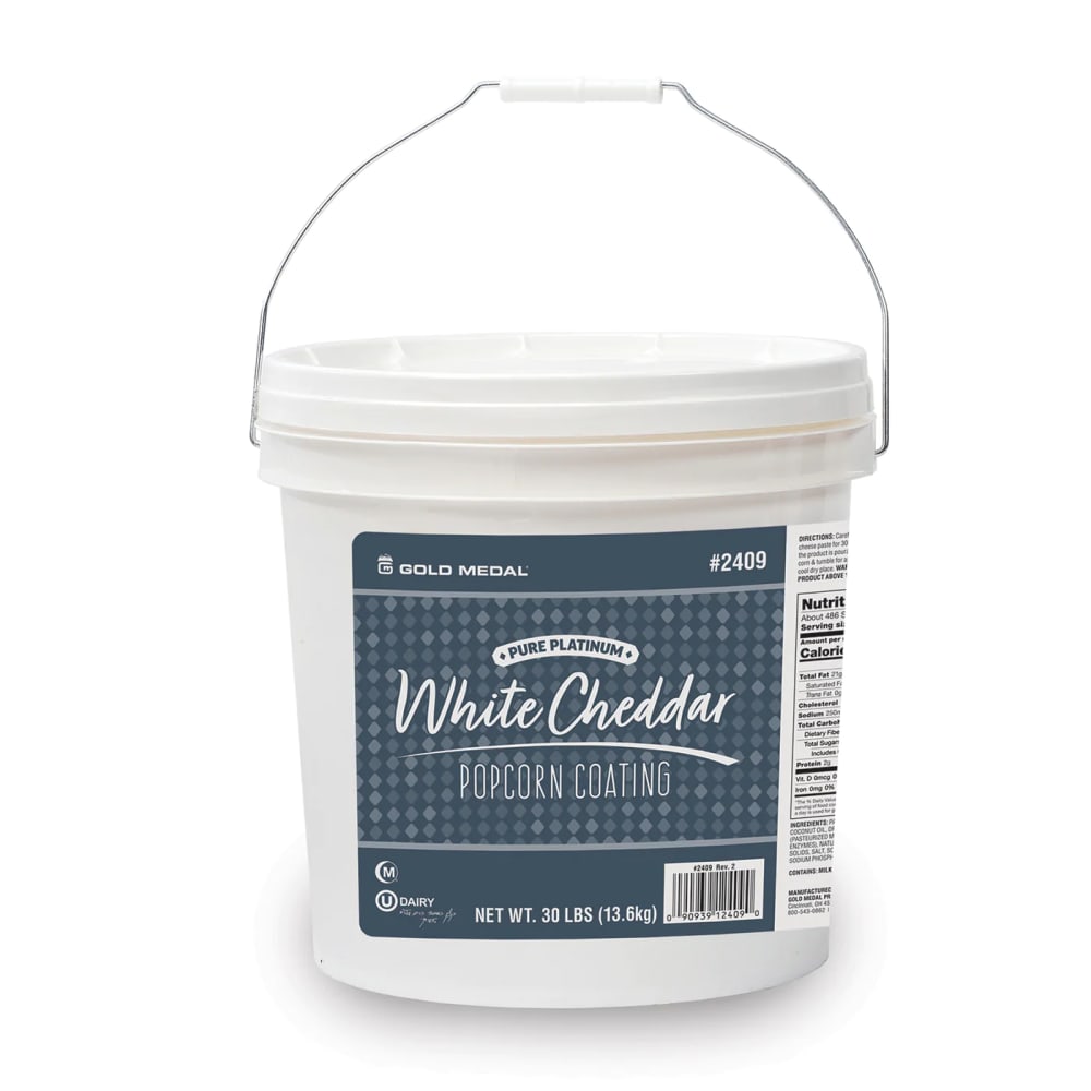 231-2409 30 lb Pure Platinum White Cheddar Cheese Popcorn Coating - 0g Trans Fat