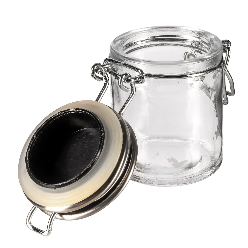 Tablecraft 10105 1.5 oz. Glass Condiment Jar with Stainless Steel
