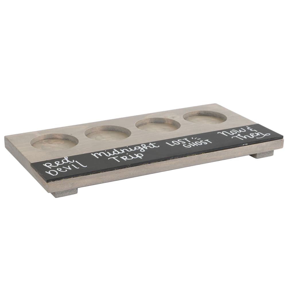 151-2063110 Write On Beer Flight Board w/ 4 Cutouts - 12" x 6", Pine Wood, Gray Wash