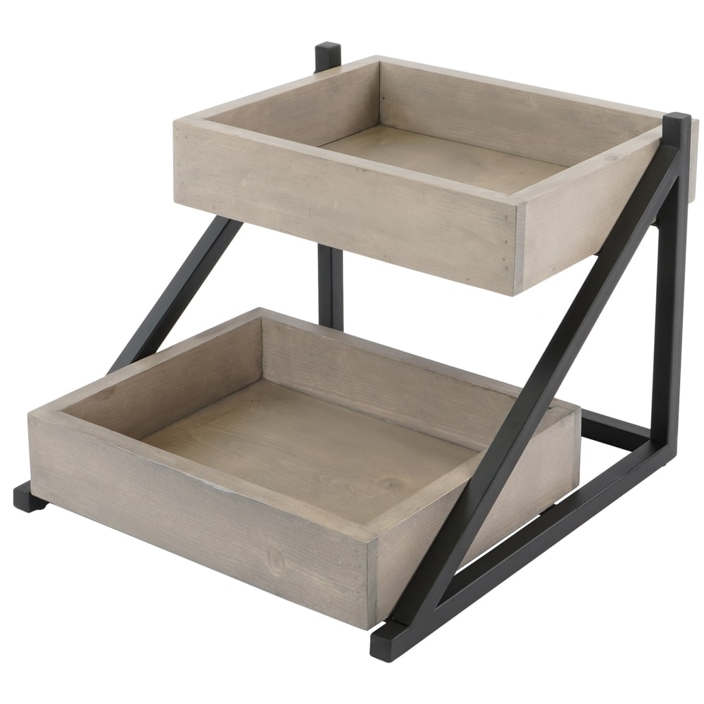151-3448110 2 Level Tiered Merchandiser - 16 1/2" x 15 1/2" x 12", Gray Washed Pin...