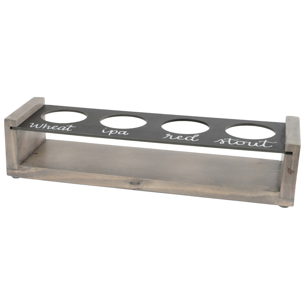 151-3480110 Write On Beer Flight Board w/ 4 Cutouts - 13" x 4", Pine Wood, Gray Wash