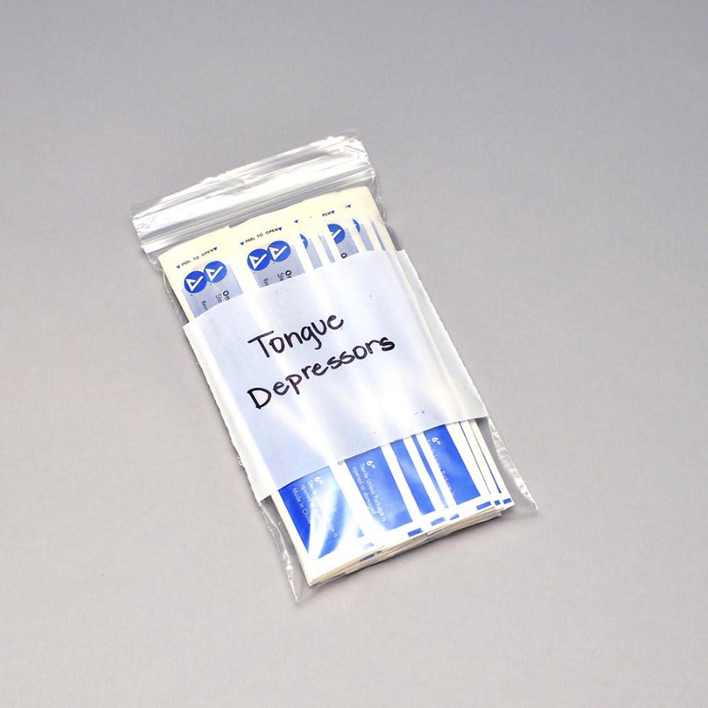 909-F40304W Zipper Seal Top Bag w/ Write-On Block - 4"L x 3"W, 4 mil LDPE, Clear