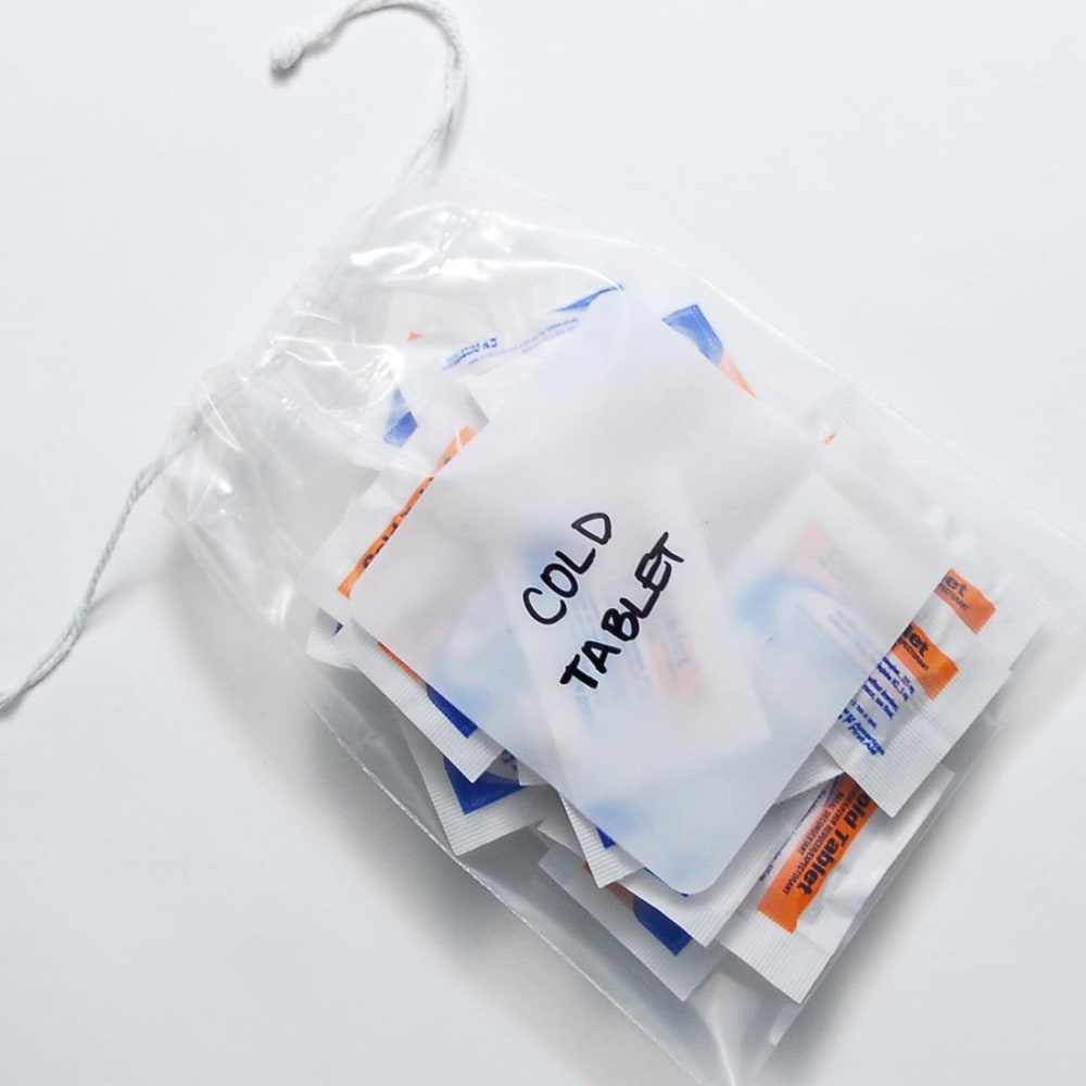 909-DS15610W Drawstring Storage Bag w/ White Block - 10" x 6", Polypropylene, Clear