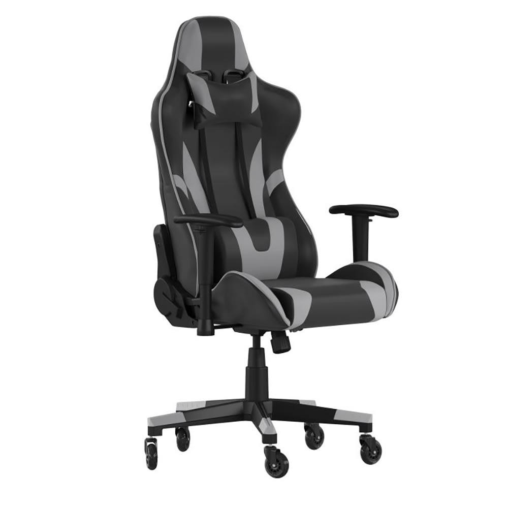 916-CH1872301GYRLBGG Swivel Gaming Chair - LeatherSoft Back & Seat, Black/Gray