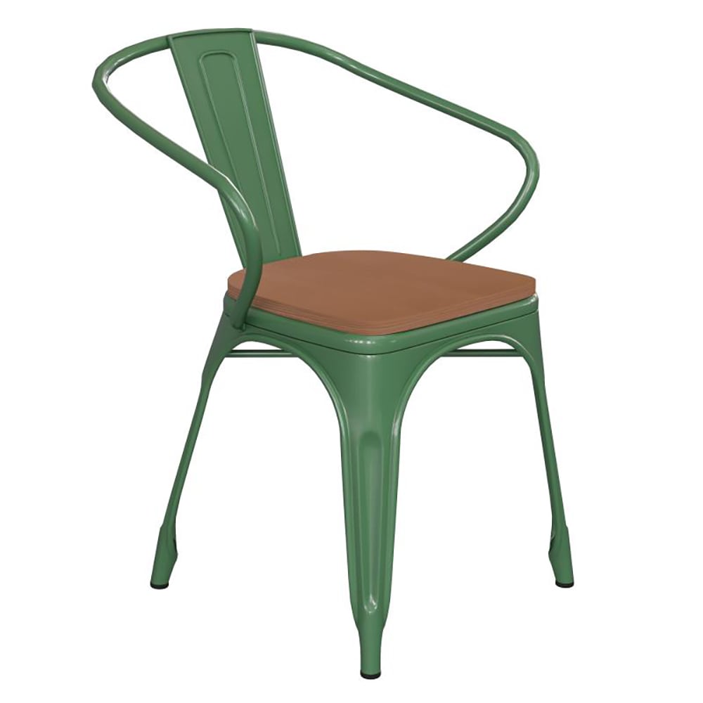 916-CH31270GNPL1TGG Stacking Armchair w/ Vertical Slat Back & Wood Seat - Steel, Green