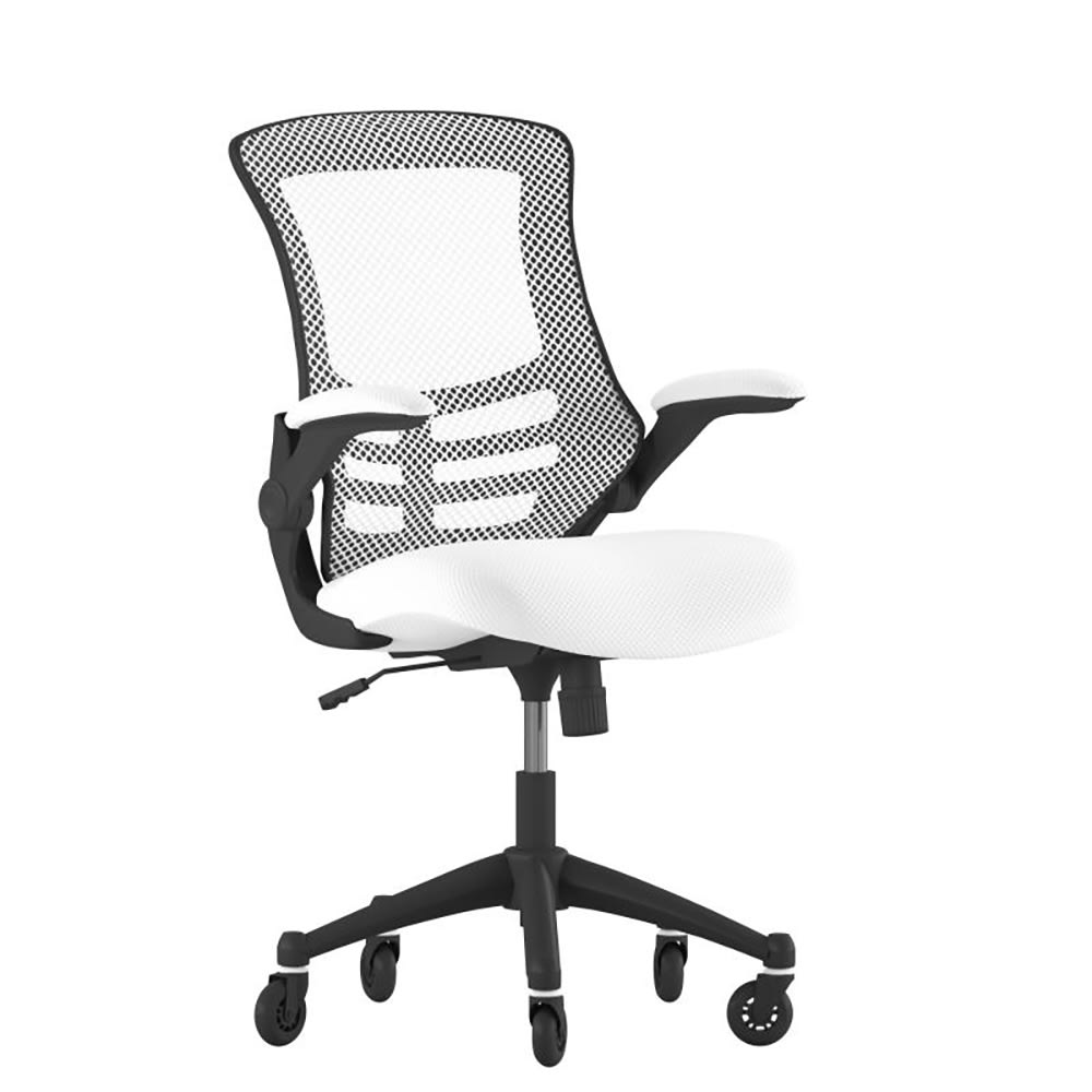 916-BLX5MWHRLBGG Swivel Office Chair w/ Mid Back & Roller Wheels - White Mesh Back & Seat