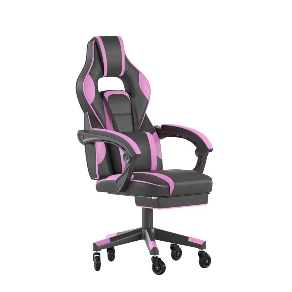 916-CH00288PRRLBGG Swivel Gaming Chair w/ Footrest - LeatherSoft Back & Seat, Black/Pink