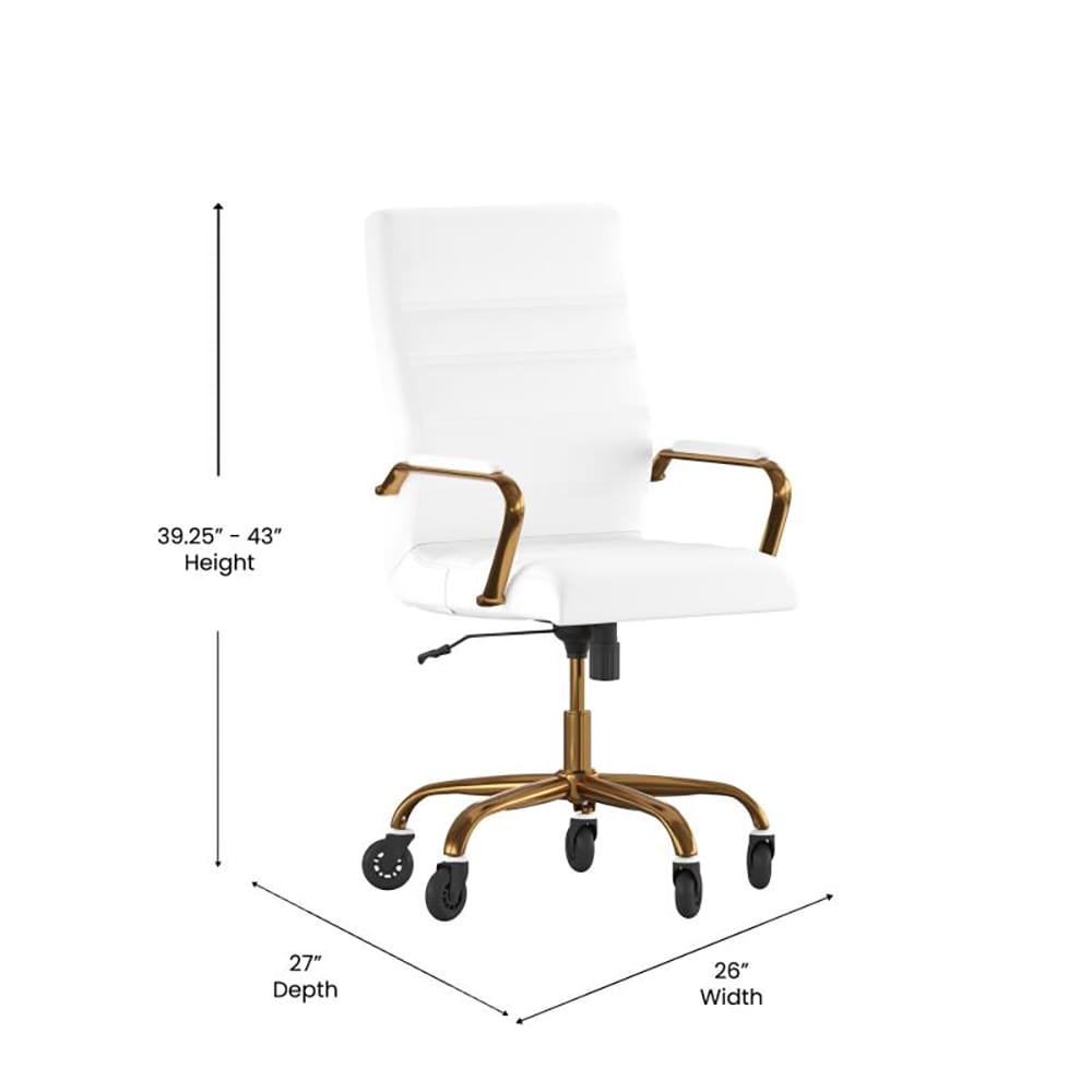 Flash Furniture GO 2286H WH GLD RLB GG Swivel Office Chair w High Back White LeatherSoft Upholstery Gold