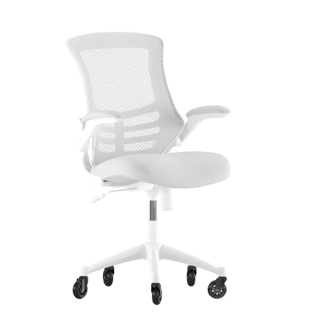 916-BLX5MWHGYRLBGG Swivel Office Chair w/ Mid Back & Roller Wheels - Gray Mesh Back & Sea...