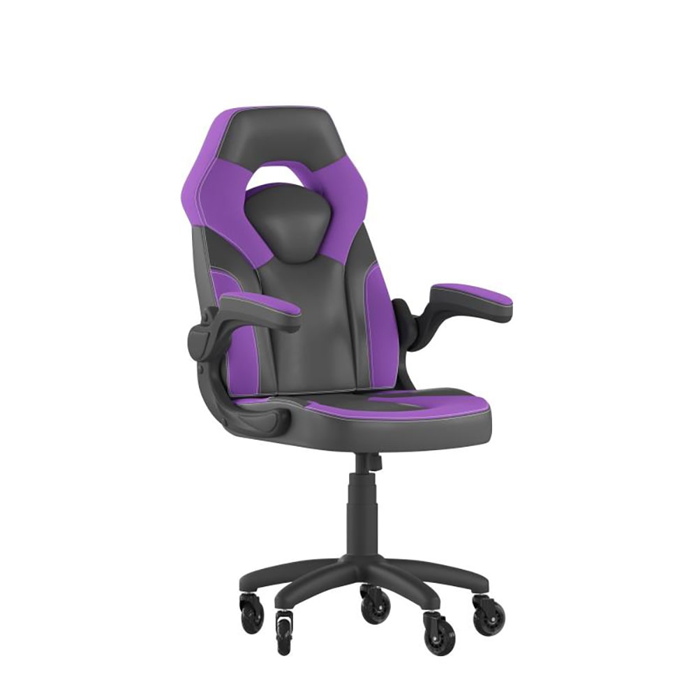 916-CH00095PRRLBGG Swivel Gaming Chair w/ Black & Purple LeatherSoft Back & Seat - Black...