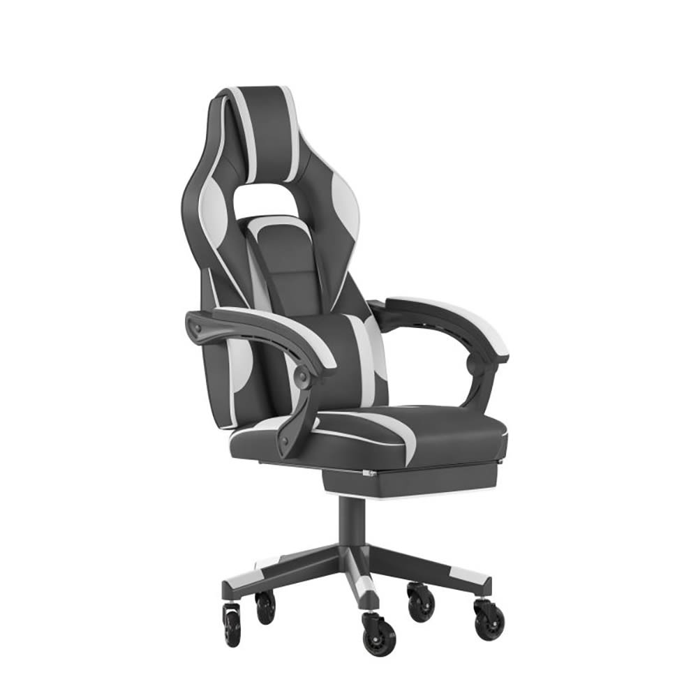 916-CH00288WHRLBGG Swivel Gaming Chair w/ Footrest - LeatherSoft Back & Seat, Black/White